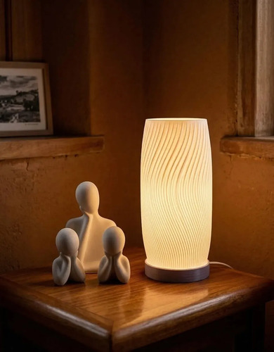 Luminária de Mesa Vórtice em Cimento Branco com LED Inclusa