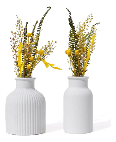 Vaso Decorativo de Cimento com Flor Seca — Conjunto 2 Peças