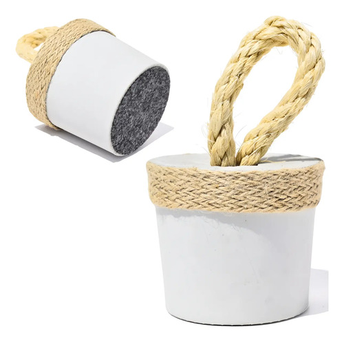 Calço de Porta Artesanal em Cimento com Faixa de Sisal — Kit 2