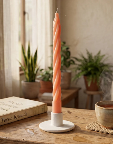 Castiçal Artesanal de Cimento Branco para Decoração