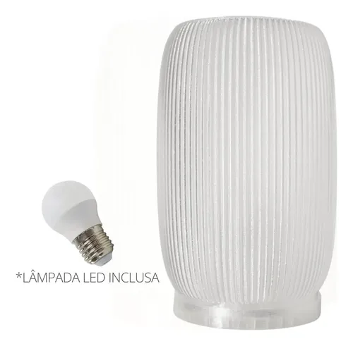 Abajur Aura em Cimento Branco com Cristal e Lâmpada LED