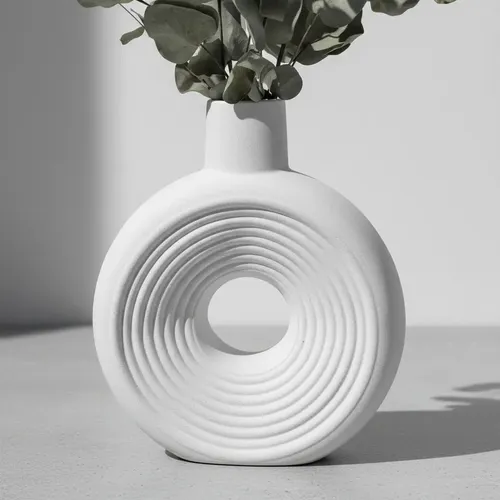 Vaso Solitário de Mesa em Cimento — Formato Sol Artesanal