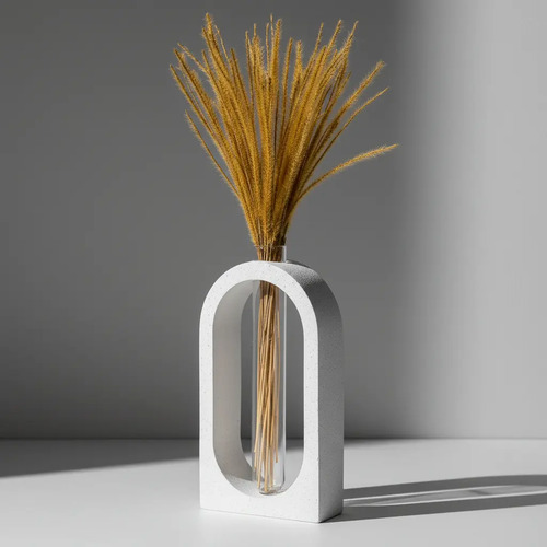 Vaso Decorativo de Cimento Branco Solitário para Janela