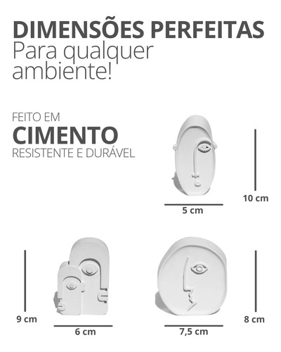 Estatuetas Decorativas Nórdicas em Cimento Branco — Kit 3 Peças