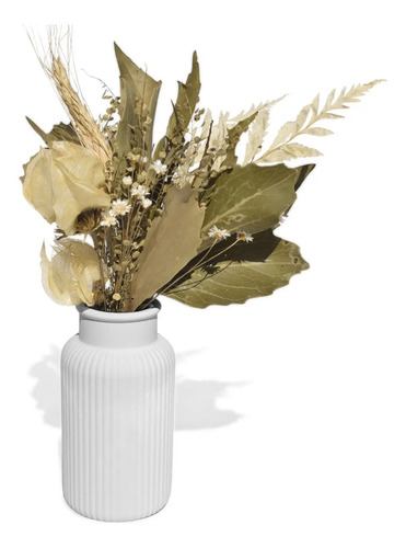 Arranjo de Flores Secas em Vaso de Cimento com Listras