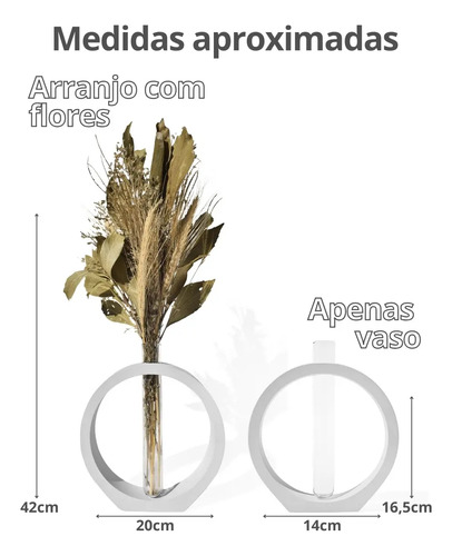 Arranjo de Flores Secas com Vaso de Cimento e Anel Decorativo