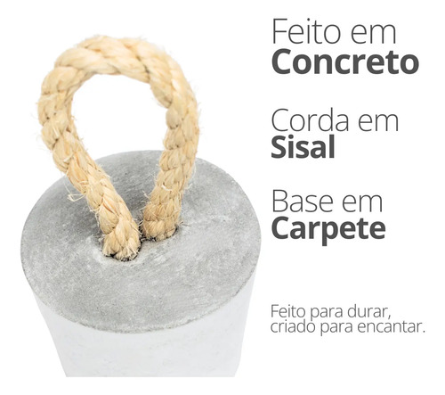 Peso de Porta Decorativo em Cimento Preto Fosco com Sisal