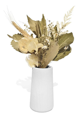 Arranjo de Flores Secas em Vaso de Cimento com Listras