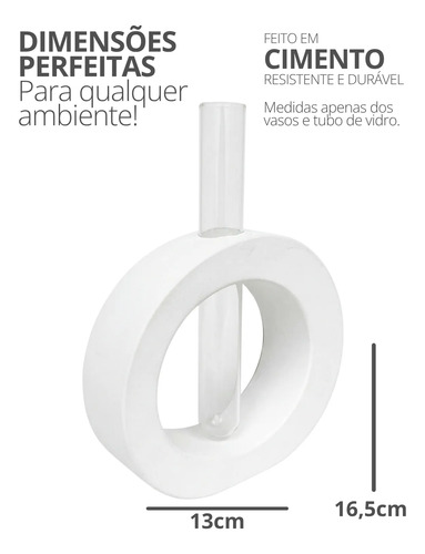 Vaso Solitário Redondo de Cimento Branco com Tubo de Vidro