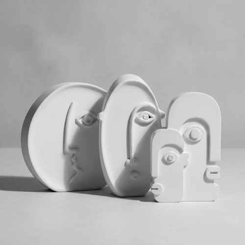 Estatuetas Decorativas Nórdicas em Cimento Branco — Kit 3 Peças