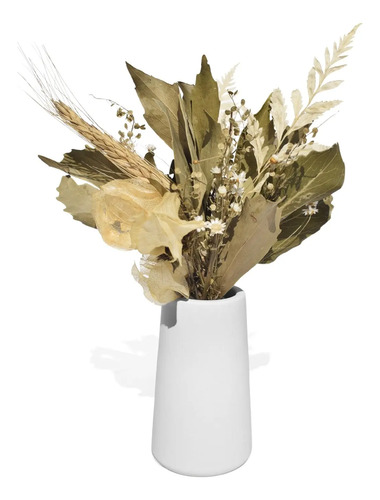 Arranjo de Flores Secas em Vaso de Cimento Garrafa Lisa