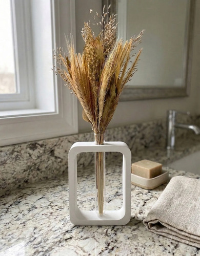Vaso Solitário Retangular de Cimento Branco Artesanal