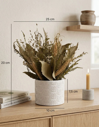 Arranjo de Flores Secas em Vaso de Cimento — Decoração Boho