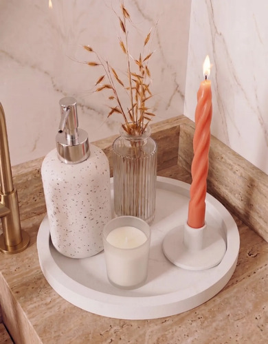 Castiçal Artesanal de Cimento Branco para Decoração
