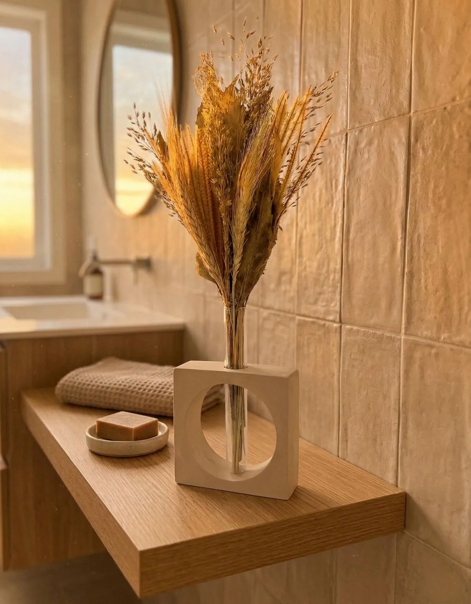 Vaso Cubo Decorativo Branco com Tubo de Vidro Solitário