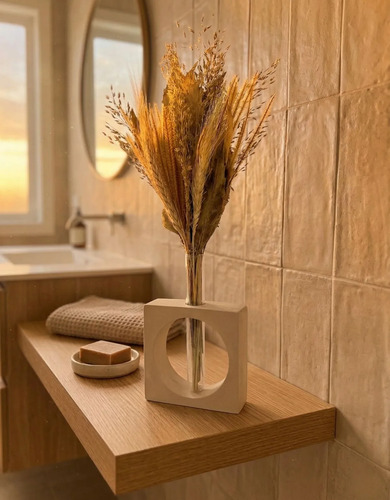 Vaso Cubo Decorativo Branco com Tubo de Vidro Solitário