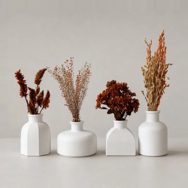 Conjunto Essenza 4 Peças: Vasos com Arranjos de Flores Secas, foto de estúdio