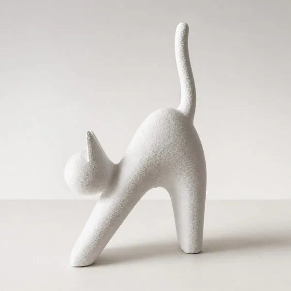Estatueta Gato Minimalista Branca Impressa em 3D