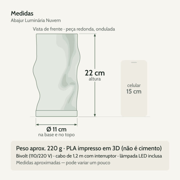 Medidas — Abajur Luminária Nuvem 110V/220V Branco Lâmpada LED Inclusa