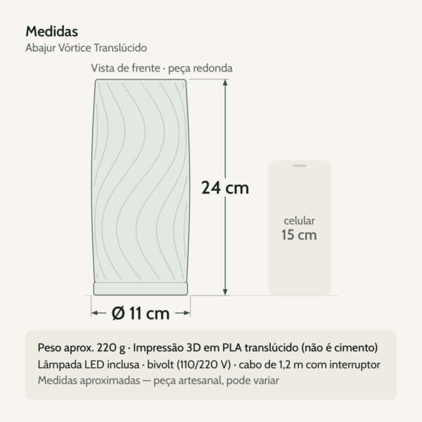 Medidas — Abajur Vórtice com Lâmpada LED Inclusa