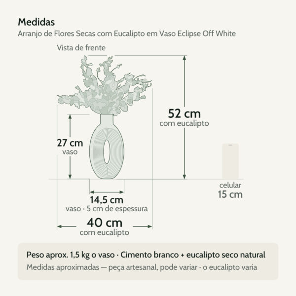 Medidas — Arranjo de Flores Secas com Eucalipto em Vaso Eclipse Off White