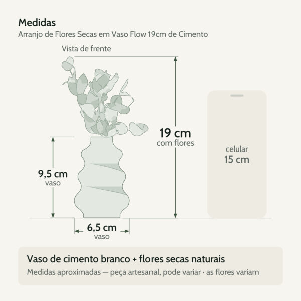 Medidas — Arranjo de Flores Secas em Vaso Flow 19cm de Cimento
