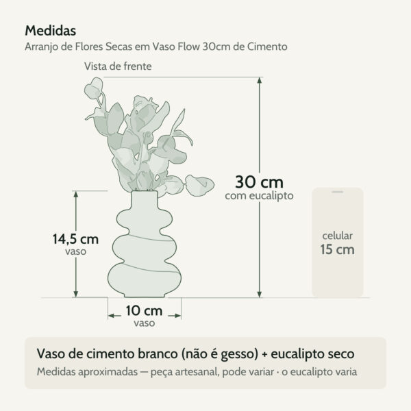 Medidas — Arranjo de Flores Secas em Vaso Flow 30cm de Cimento
