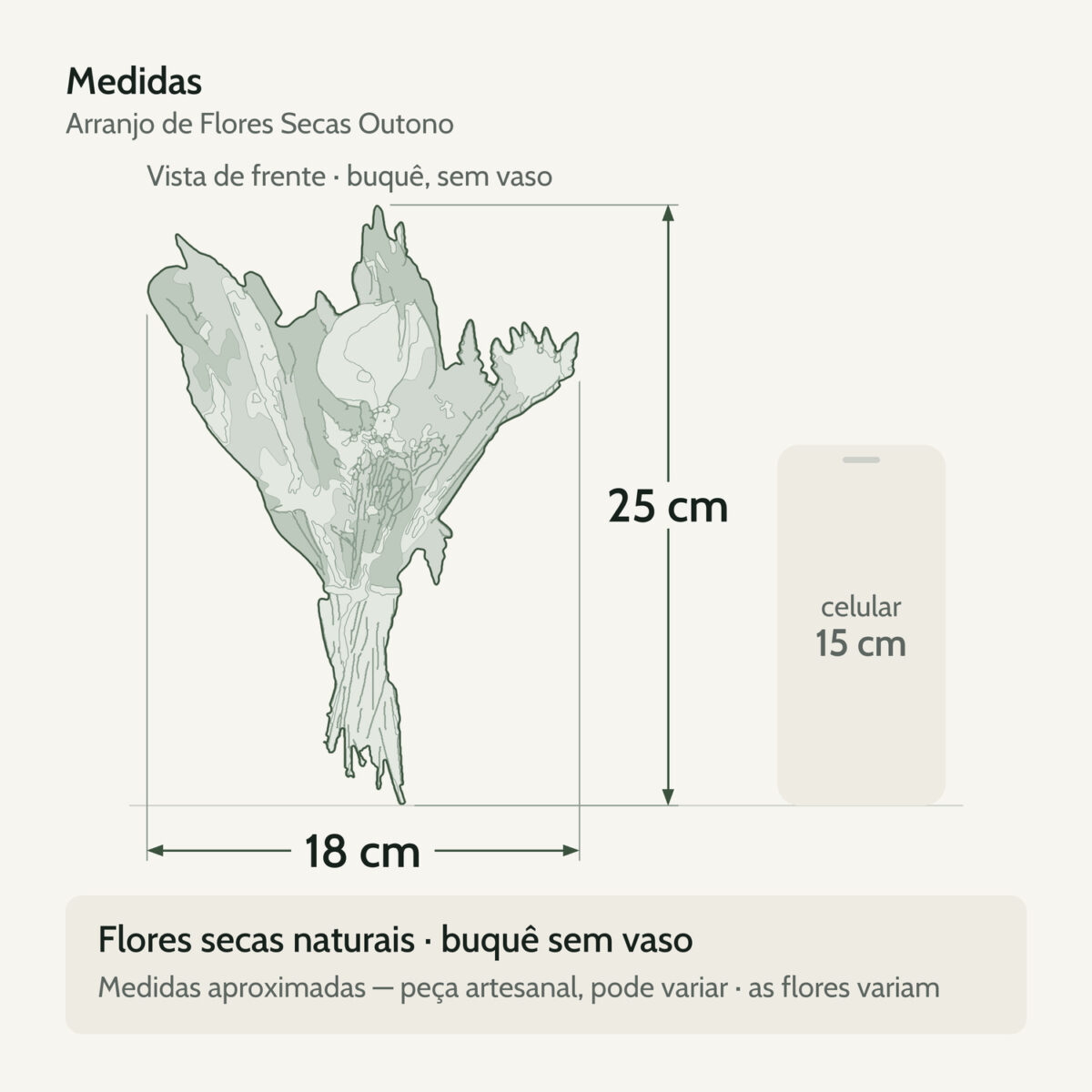 Medidas — Arranjo de Flores Secas Outono