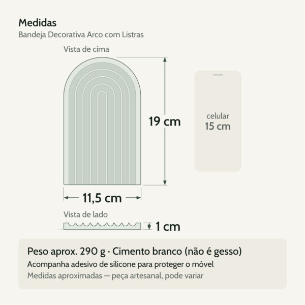 Medidas — Bandeja Decorativa de Cimento Branco Arco com Listras