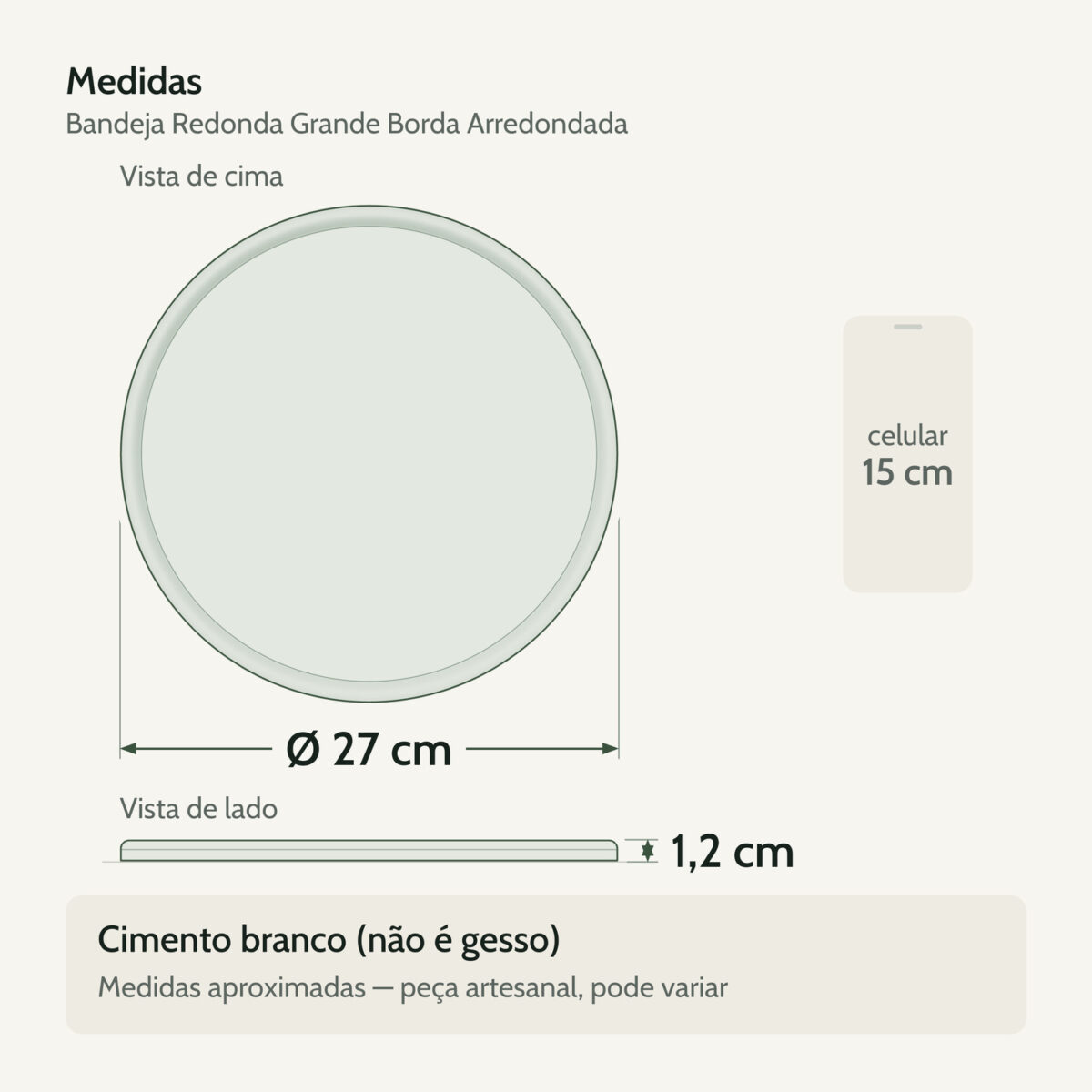 Medidas — Bandeja Redonda Grande Borda Arredondada