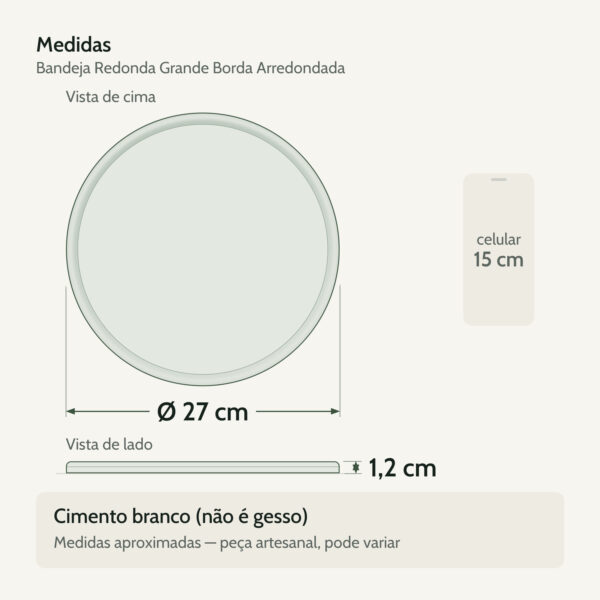 Medidas — Bandeja Redonda Grande Borda Arredondada