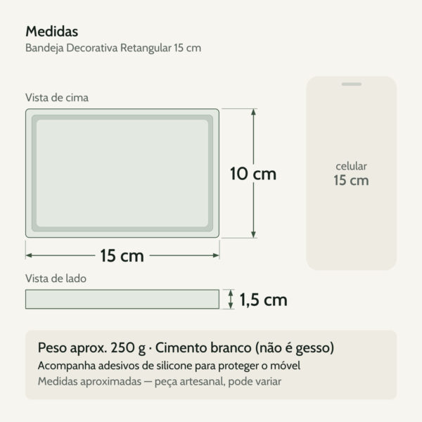 Medidas — Bandeja Decorativa Retangular 15cm em Cimento Artesanal