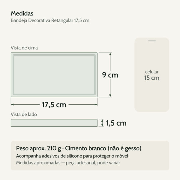 Medidas — Bandeja Decorativa Retangular 17,5cm em Cimento Artesanal