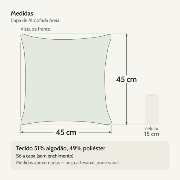 Medidas — Capa de Almofada 45x45cm Areia Aleta Decor Minimalista