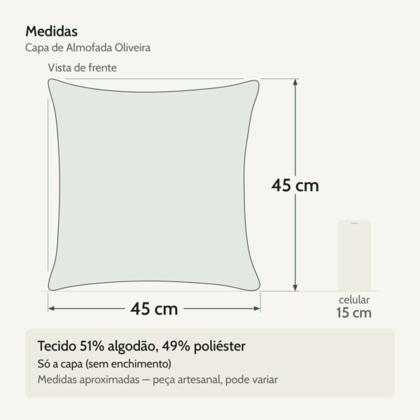 Medidas — Capa de Almofada 45x45cm Oliveira Aleta Decor Minimalista