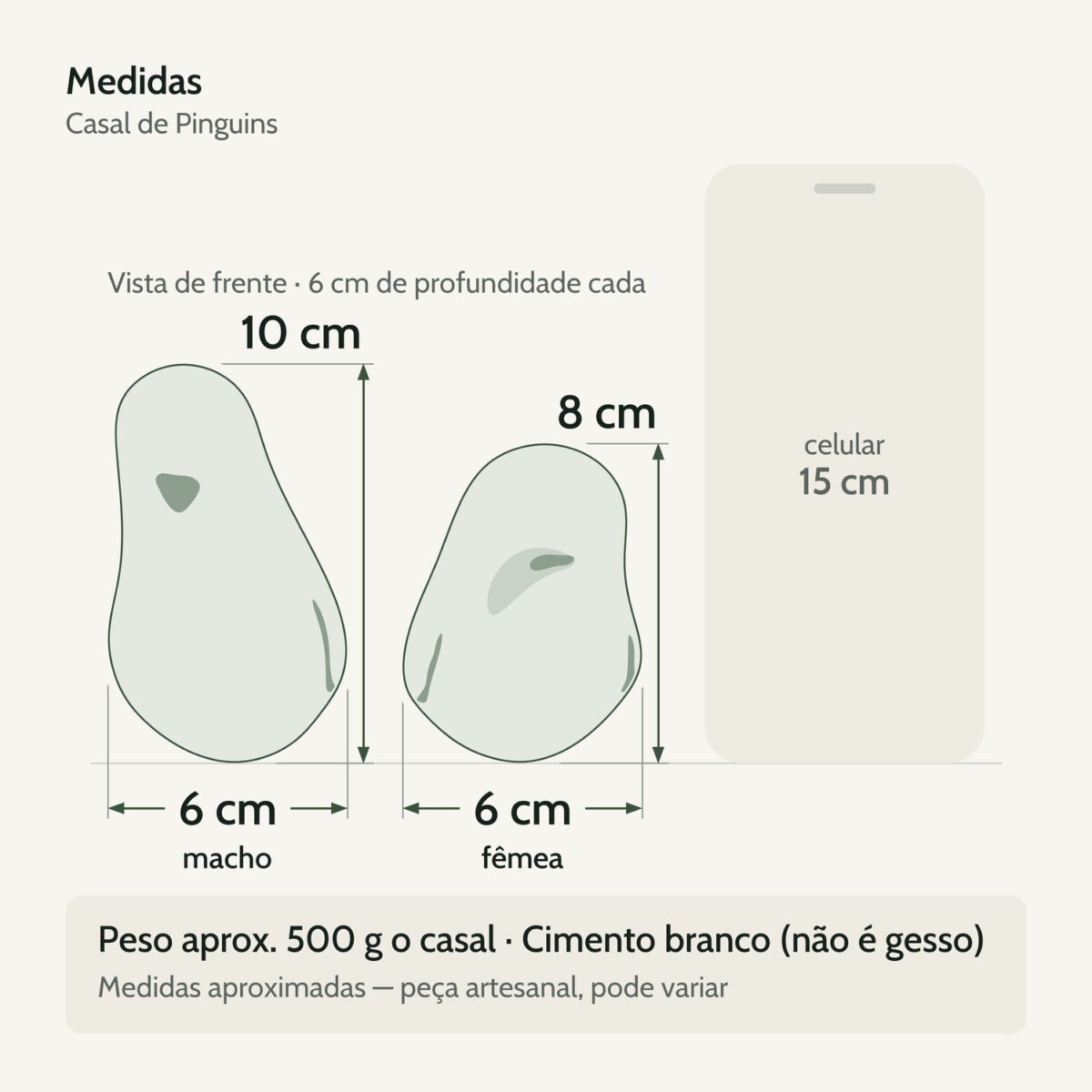 Medidas — Casal de Pinguins Decorativo em Cimento Branco Medidas — Casal de Pinguins Decorativo em Cimento Branco