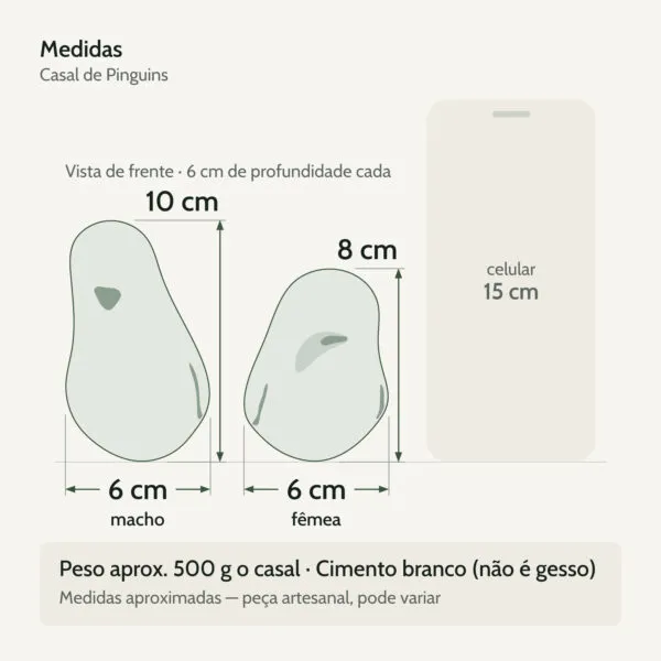 Medidas — Casal de Pinguins Decorativo em Cimento Branco