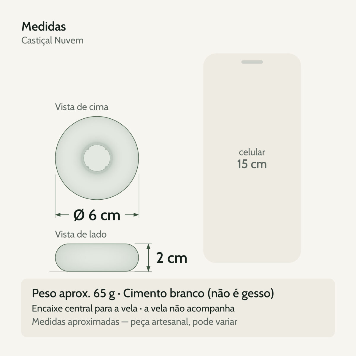 Medidas — Castiçal Nuvem em Cimento Branco Artesanal Medidas — Castiçal Nuvem em Cimento Branco Artesanal