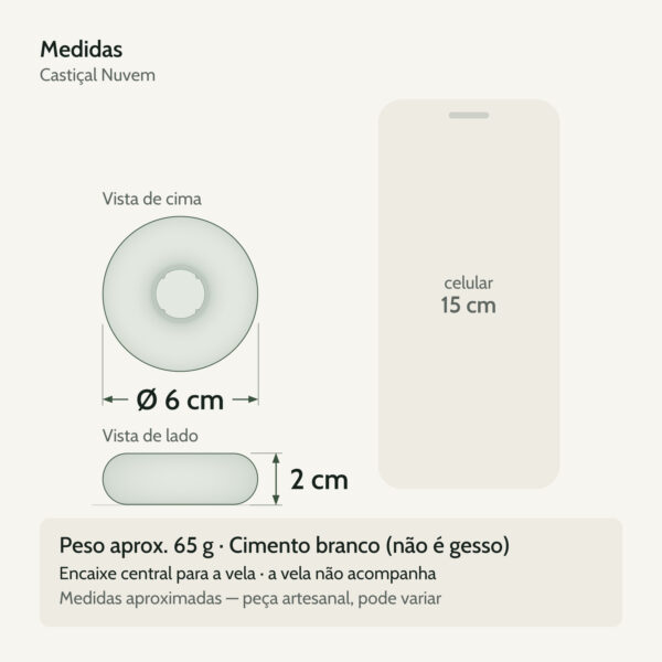 Medidas — Castiçal Nuvem em Cimento Branco Artesanal