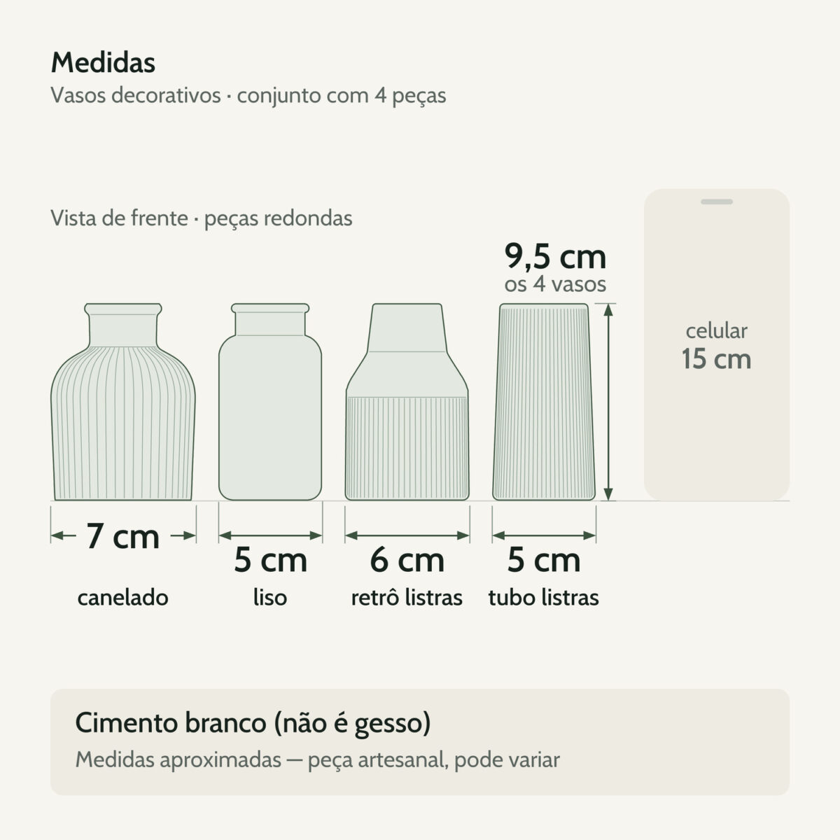 Medidas — Vasos Decorativos em Conjunto com 4 Peças