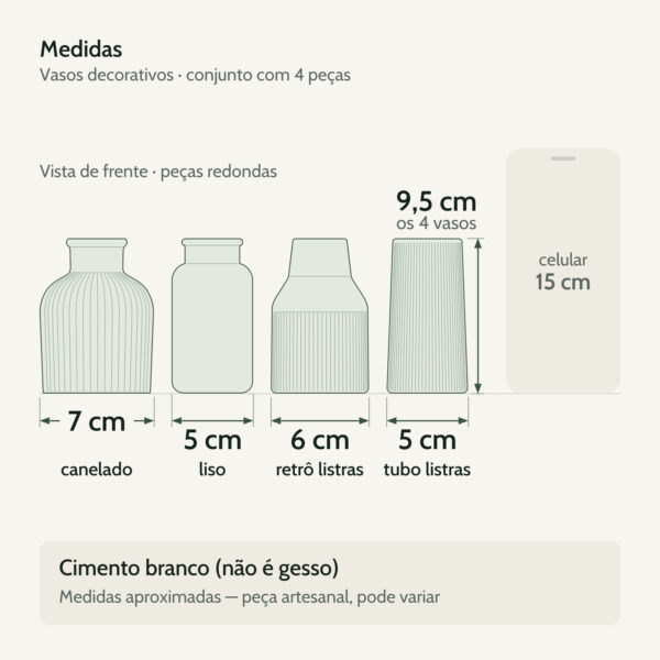 Medidas — Vasos Decorativos em Conjunto com 4 Peças