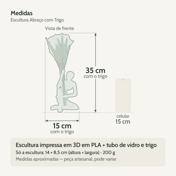 Medidas — Escultura Abraço com Arranjo de Flores Secas