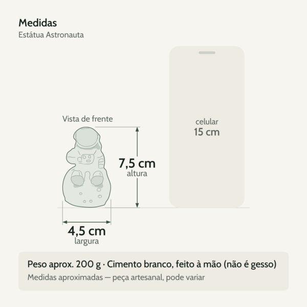 Medidas — Estátua Decorativa Artesanal Astronauta 7,5cm em Cimento