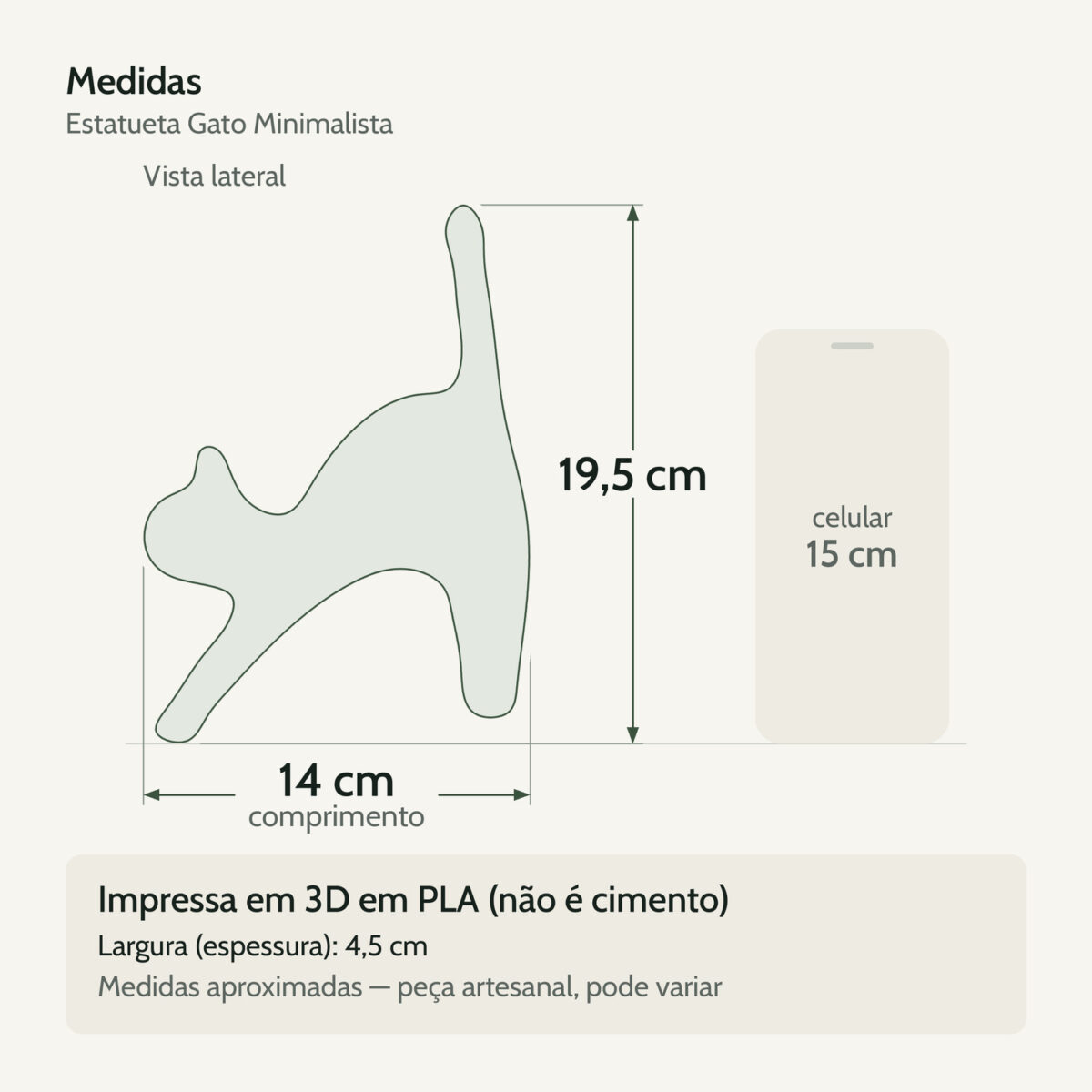 Medidas — Estatueta Gato Minimalista Branca Impressa em 3D Medidas — Estatueta Gato Minimalista Branca Impressa em 3D