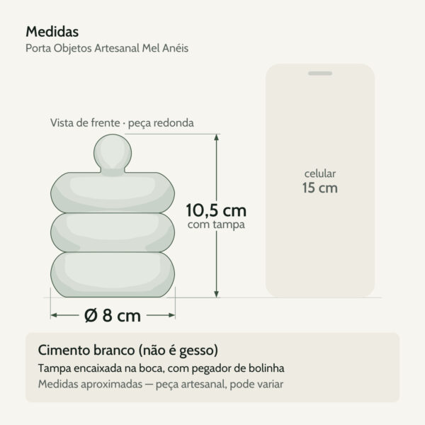 Medidas — Porta Objetos Artesanal Mel Anéis 12x8cm Em Cimento Branco