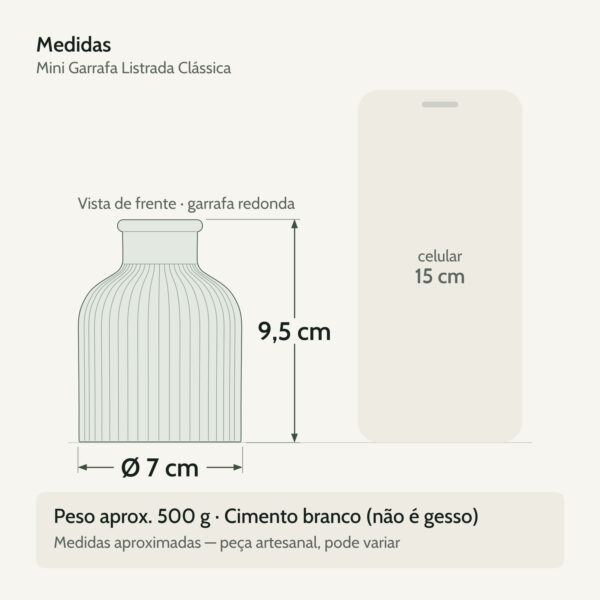 Medidas — Mini Garrafa Listrada Clássica Artesanal 9,5x7cm Em Cimento