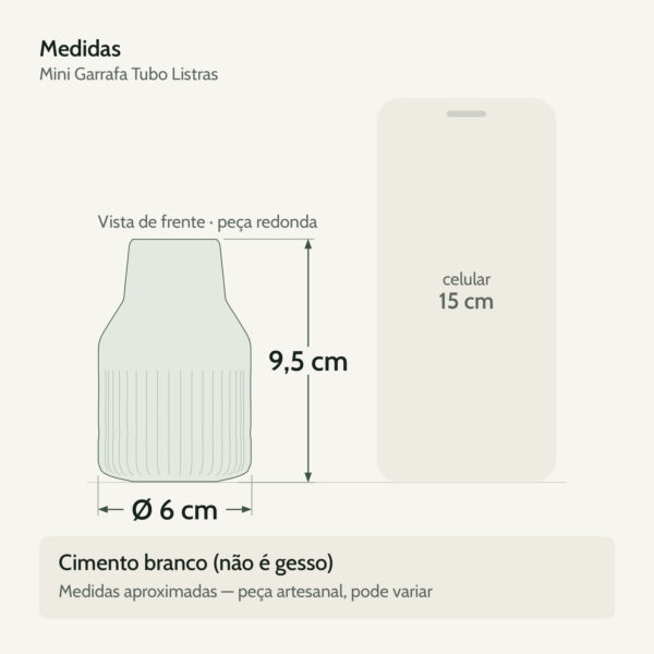 Medidas — Mini Garrafa Tubo Listras Artesanal 9,5x6cm Em Cimento
