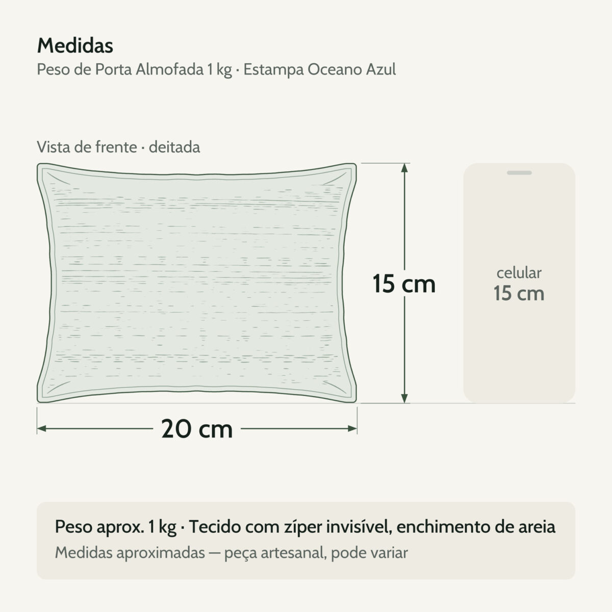 Medidas — Peso de Porta Decorativo Almofada 1Kg Estampa Oceano Azul