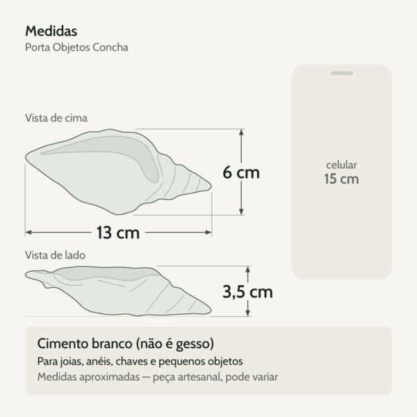 Medidas — Porta Objetos Concha em Cimento Branco Egípcio