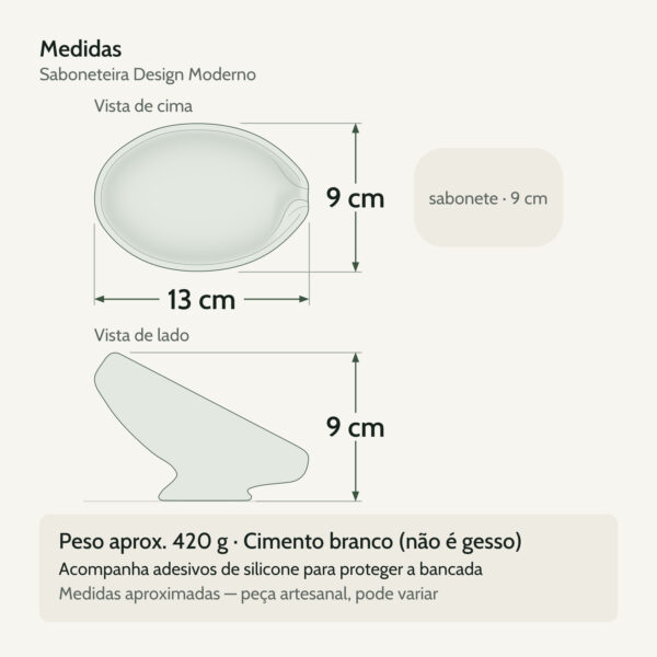 Medidas — Saboneteira de Cimento Branco Egípcio — Design Moderno
